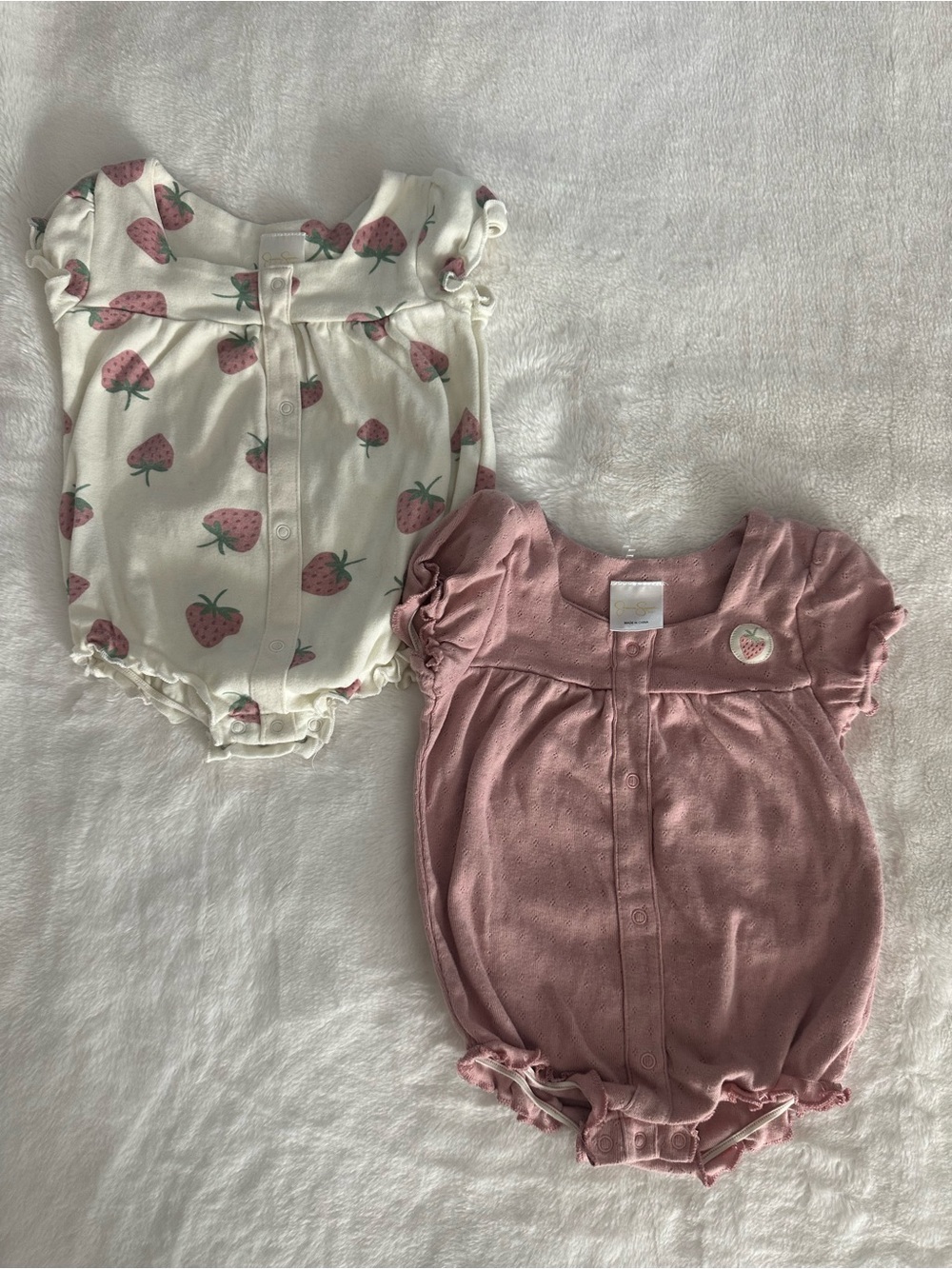 Jessica Simpson Pink & Cream Strawberry Baby Romper Set